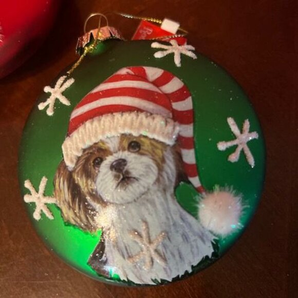 Shih Tzu Hand-Painted Christmas Ornaments Set Of 2 By Kurt Adler dog lovers - Picture 4 of 5